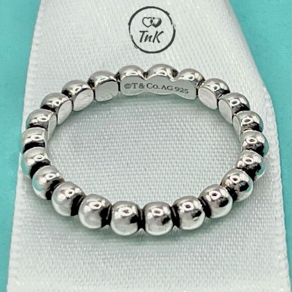 Tiffany & Co Ziegfeld Beaded Stacking Ring-  925 Sterling Silver - Size 7 - Picture 4 of 14